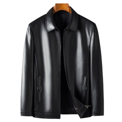 Men’s PU Leather Moto Jacket with Front Zipper