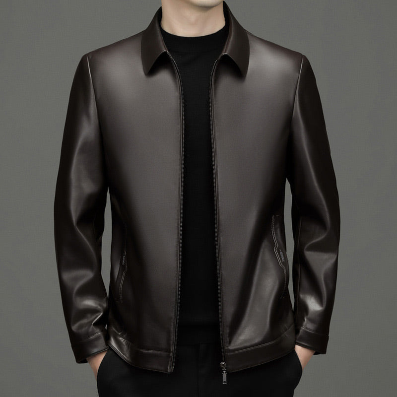 Men’s PU Leather Moto Jacket with Front Zipper