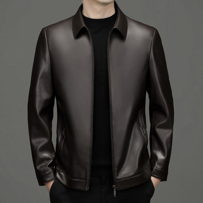 Men’s PU Leather Moto Jacket with Front Zipper