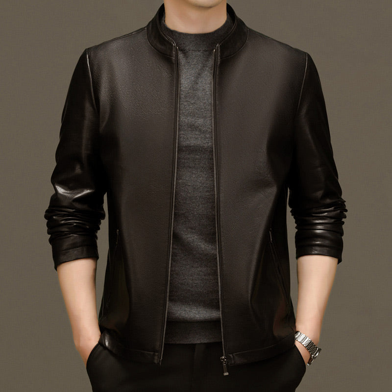 Men’s PU Leather Moto Jacket with Front Zipper