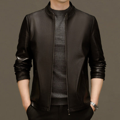 Men’s PU Leather Moto Jacket with Front Zipper
