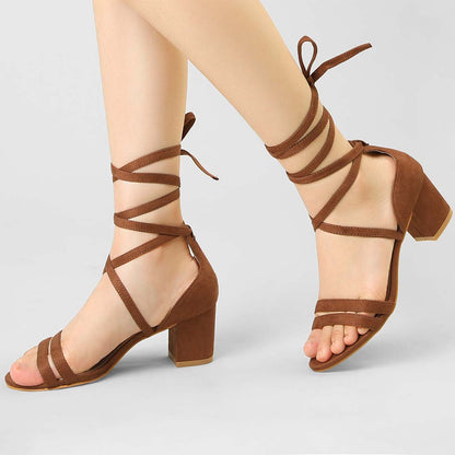 Open Toe Lace-Up High Heel Sandals