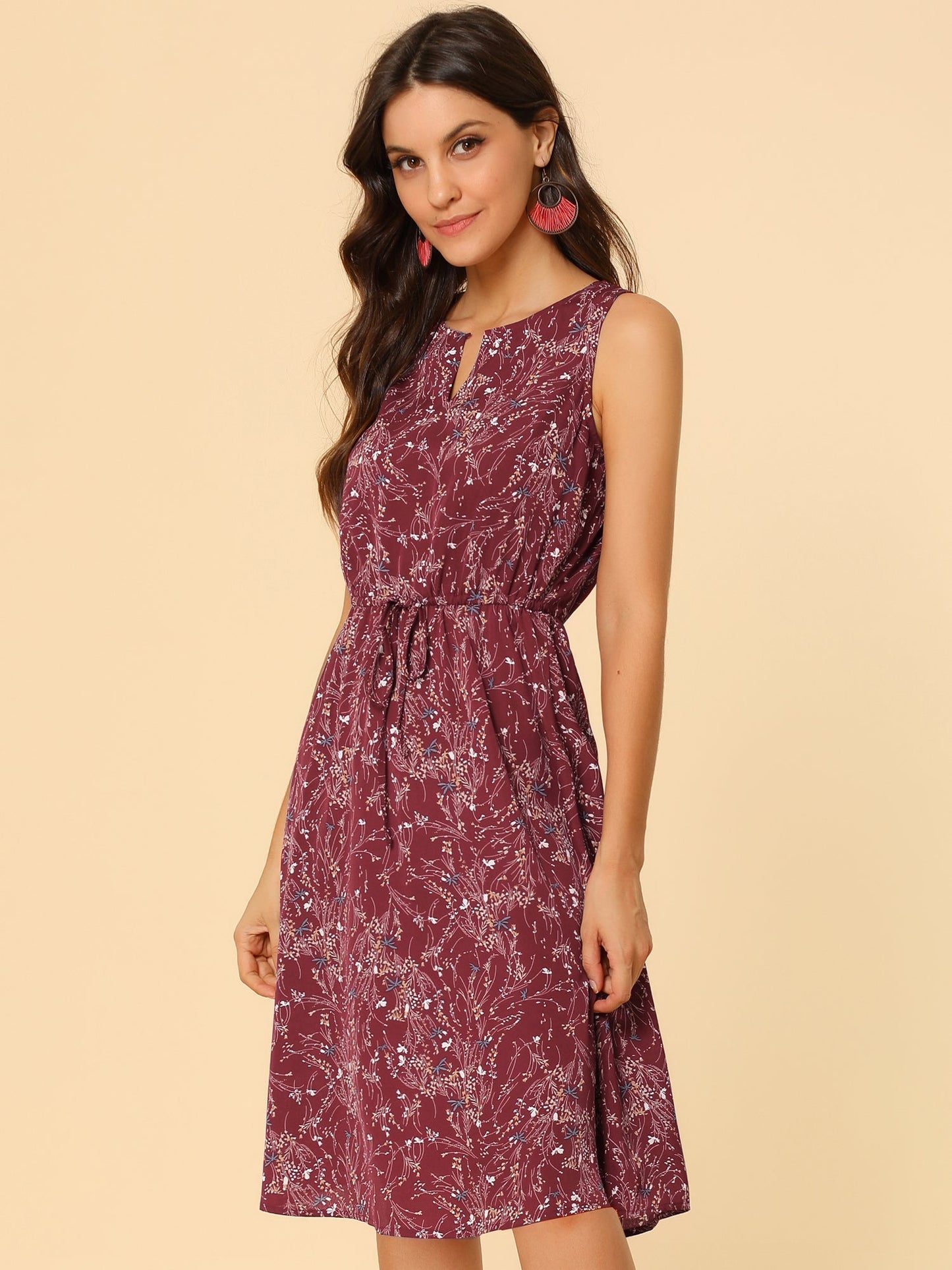 Floral Print Sleeveless Midi Dress