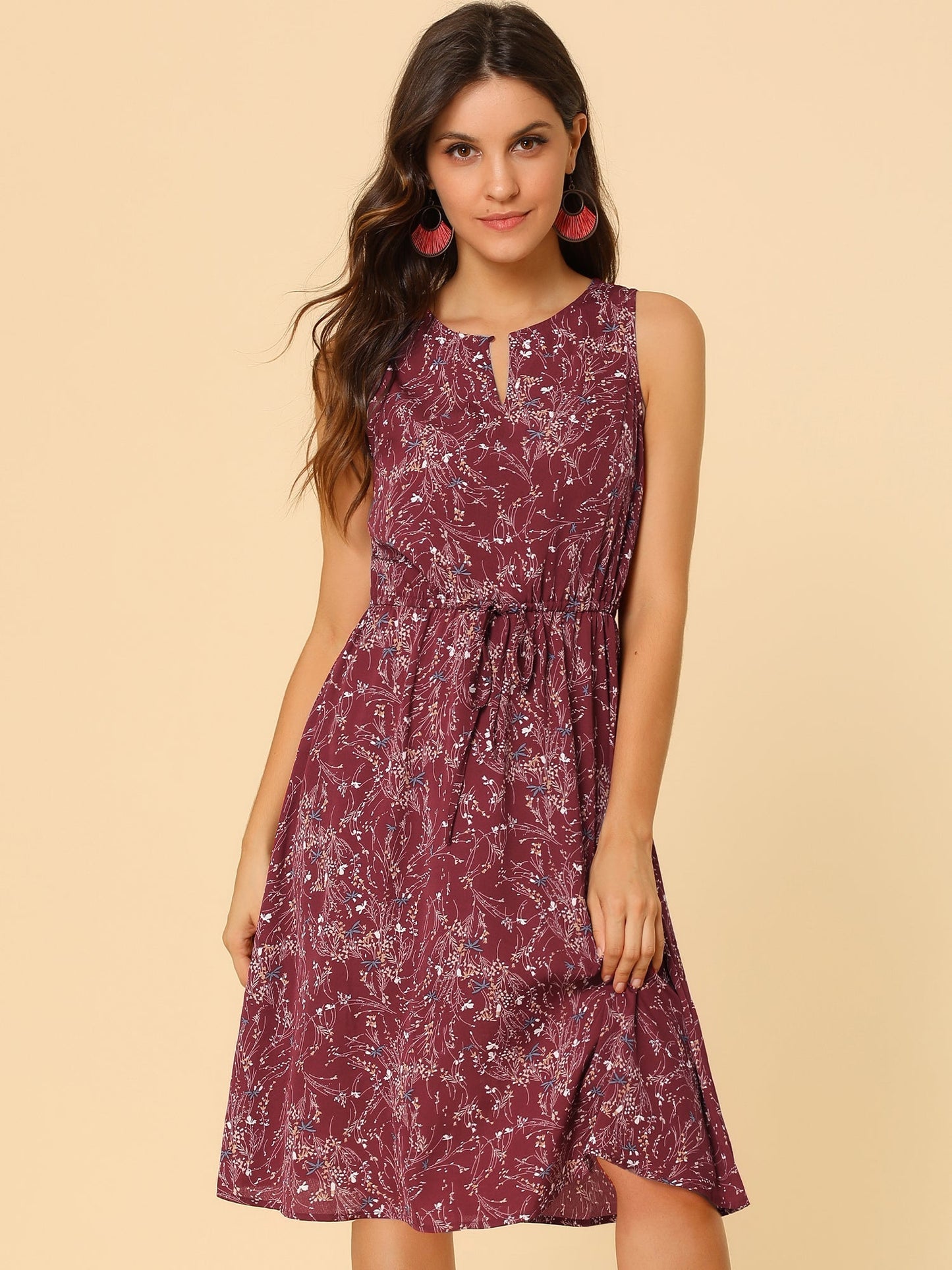 Floral Print Sleeveless Midi Dress