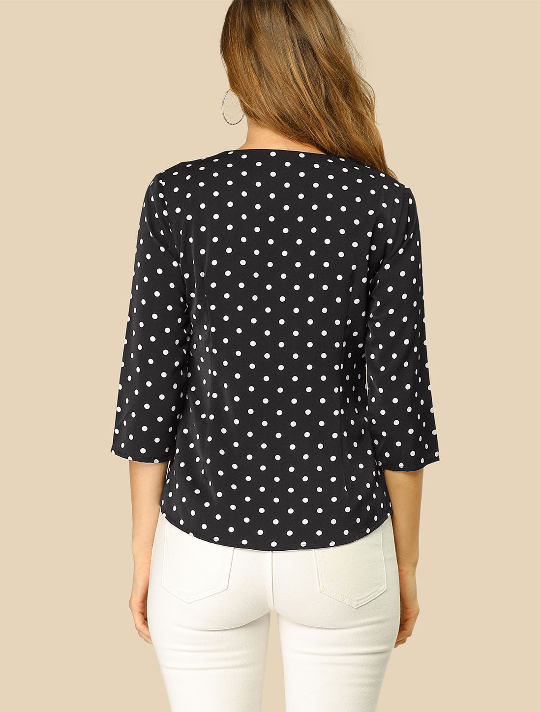 Vintage Polka Dot 3/4 Sleeve Blouse Top