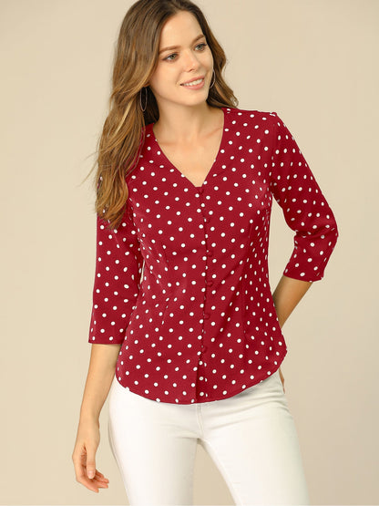 Vintage Polka Dot 3/4 Sleeve Blouse Top