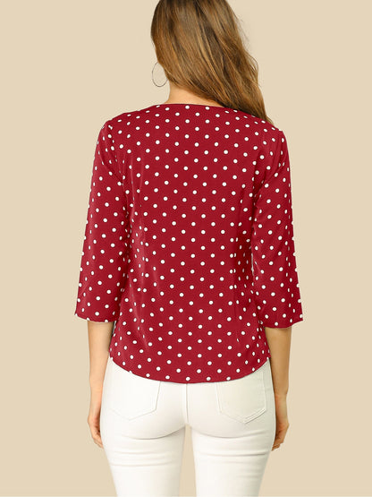 Vintage Polka Dot 3/4 Sleeve Blouse Top