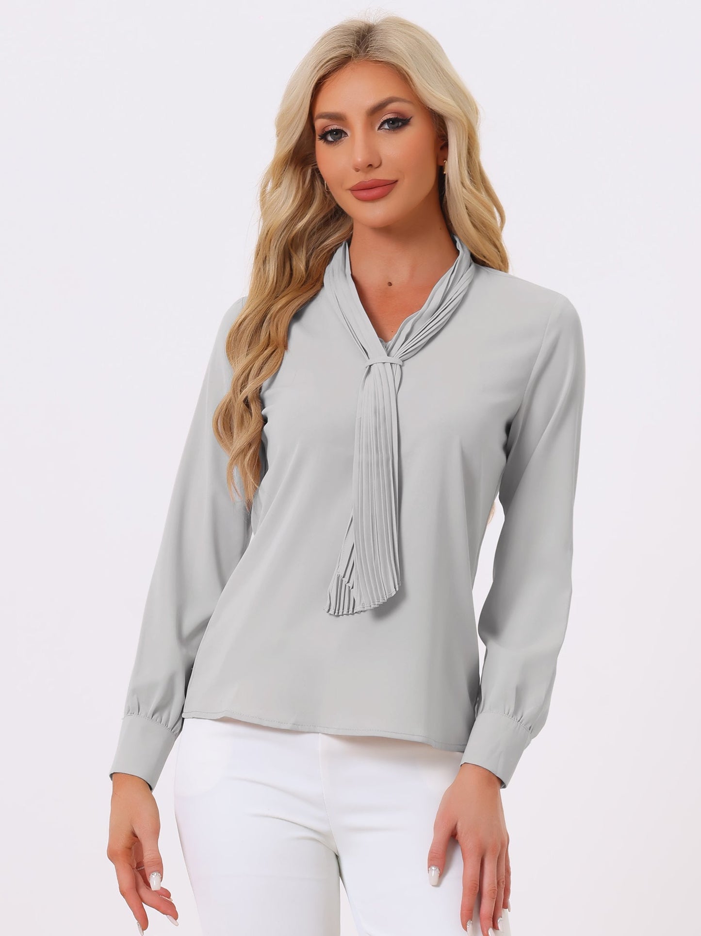 Long Sleeve Pleated Chiffon Blouse