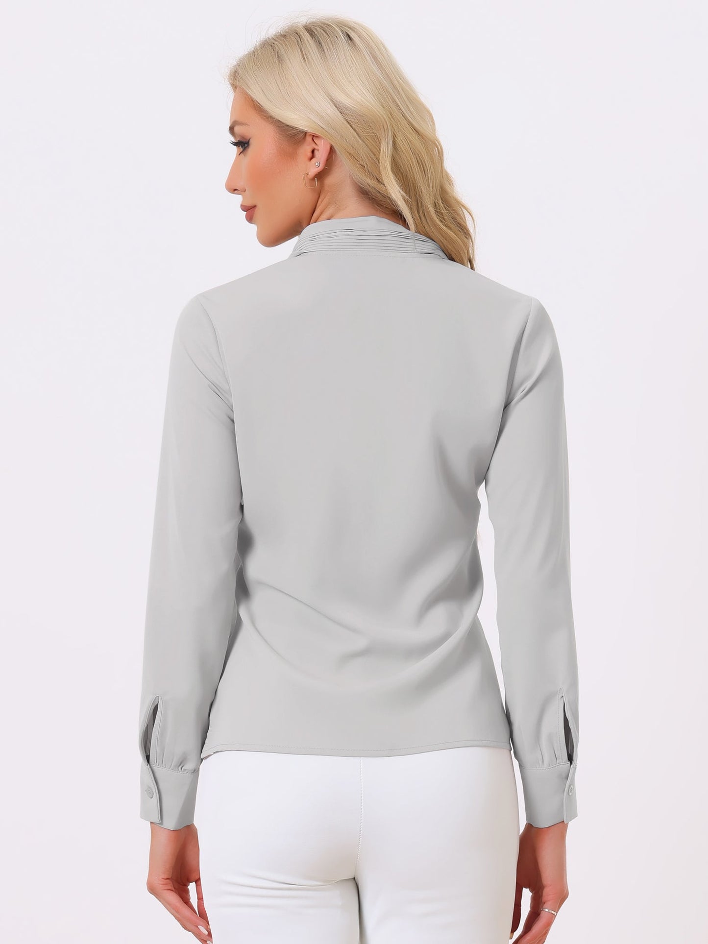 Long Sleeve Pleated Chiffon Blouse