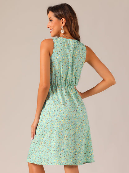 Floral Print Sleeveless Midi Dress