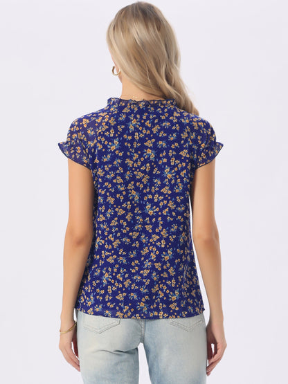 Floral Print Chiffon Ruffle Blouse