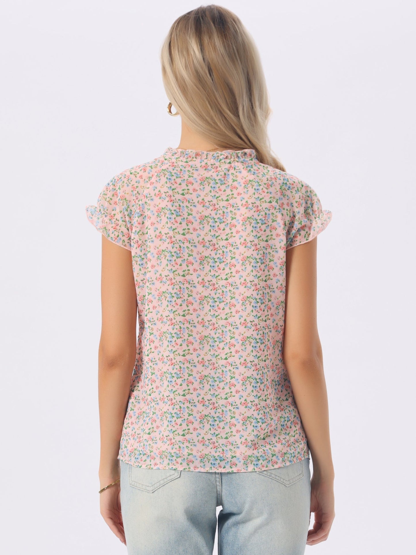 Floral Print Chiffon Ruffle Blouse