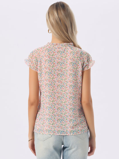 Floral Print Chiffon Ruffle Blouse