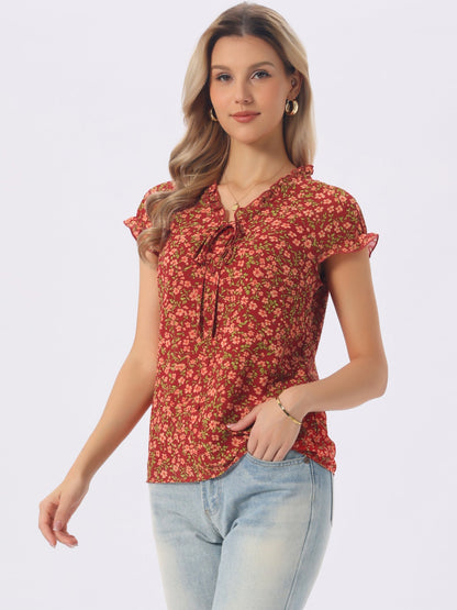 Floral Print Chiffon Ruffle Blouse