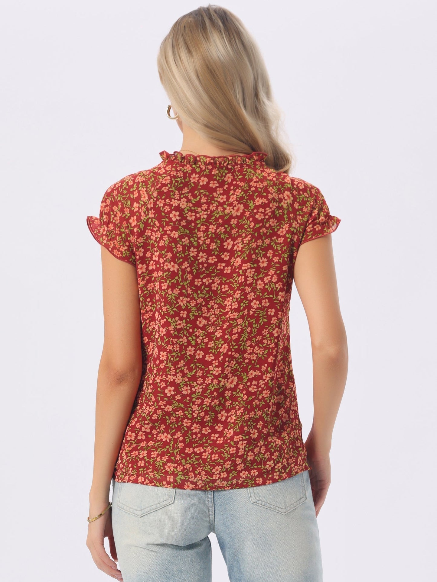 Floral Print Chiffon Ruffle Blouse